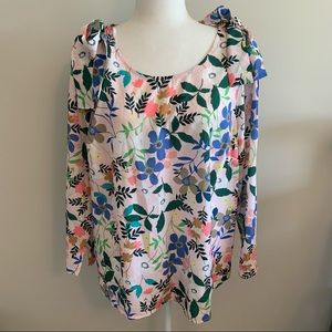 Eloquii Floral Shoulder Tie Detail Blouse